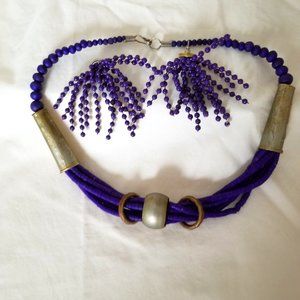 Purple with Brass accents necklace and earrings